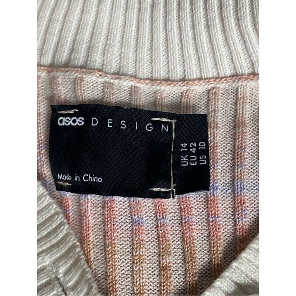 Asos Design Womens Multicolor Space Dye Ribbed Knit Collared Jumper Size 10 - Picture 4 of 5